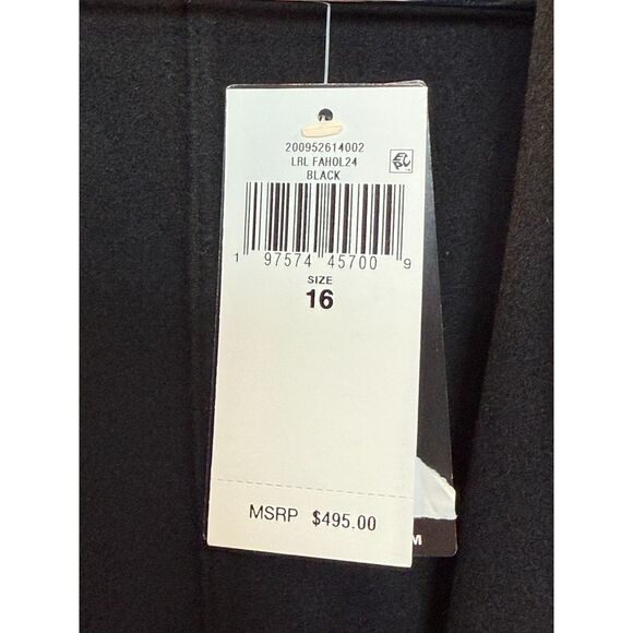 Lauren Ralph Lauren Coat Size 16 Black Wool Blend Belted Wrap Women’s Classic - Picture 8 of 9